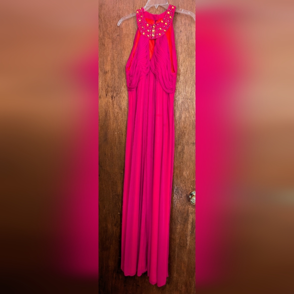 Cachet Women's Size 10 Prom/Wedding guest dress Hot pink/orange floor length